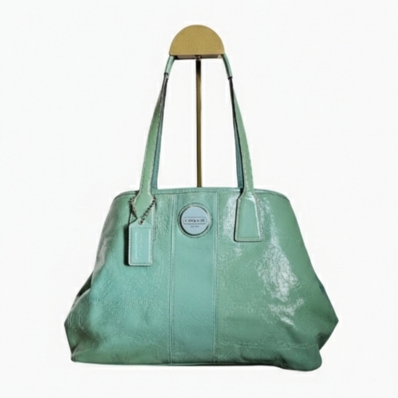 Coach Handbags - Coach 2011 F15658 Signature Stitched Patent Leather Framed Carryall Mint Green